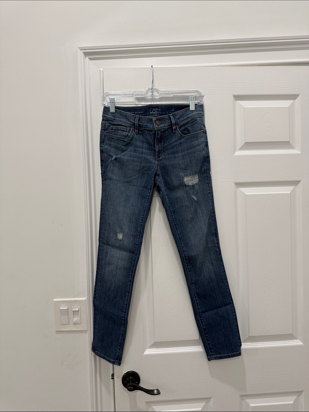 LOFT Dark Indigo Skinny Jeans with Light Distressing